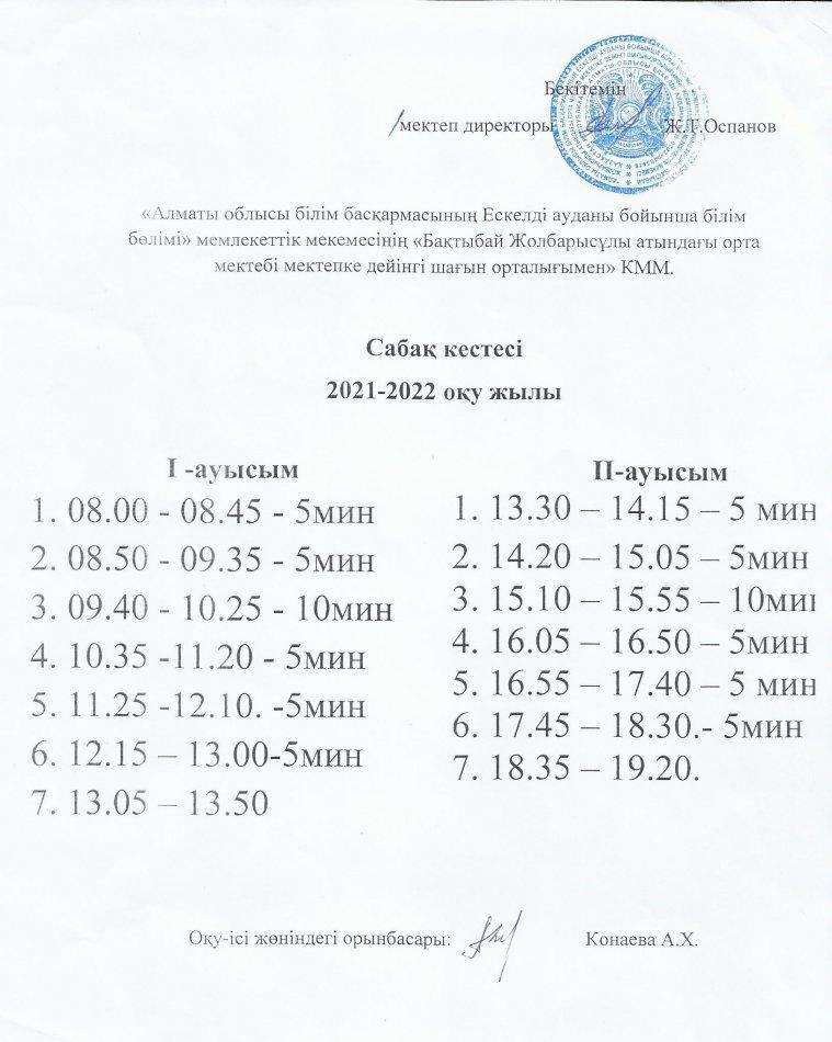 Қоңырау кестесі